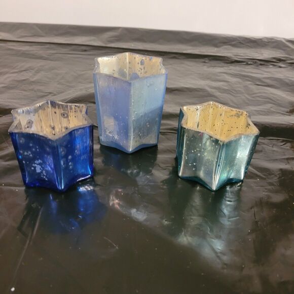 3 start shaped blue colors with carcked silver/gold inside votive - Picture 8 of 8